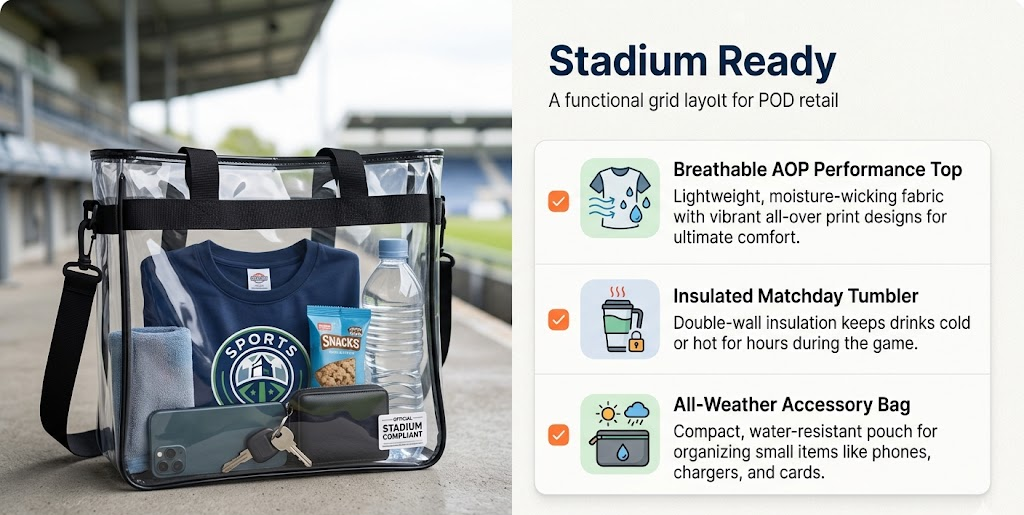 Stadium-ready gear guide for soccer fans featuring clear bags and breathable apparel.