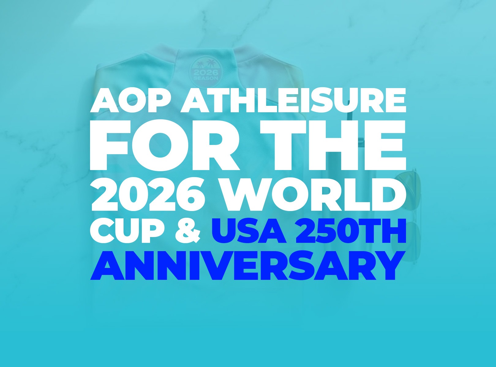 High-quality flat lay of custom AOP yoga leggings and sports bra with red, white, and blue geometric soccer motifs on a light grey background.