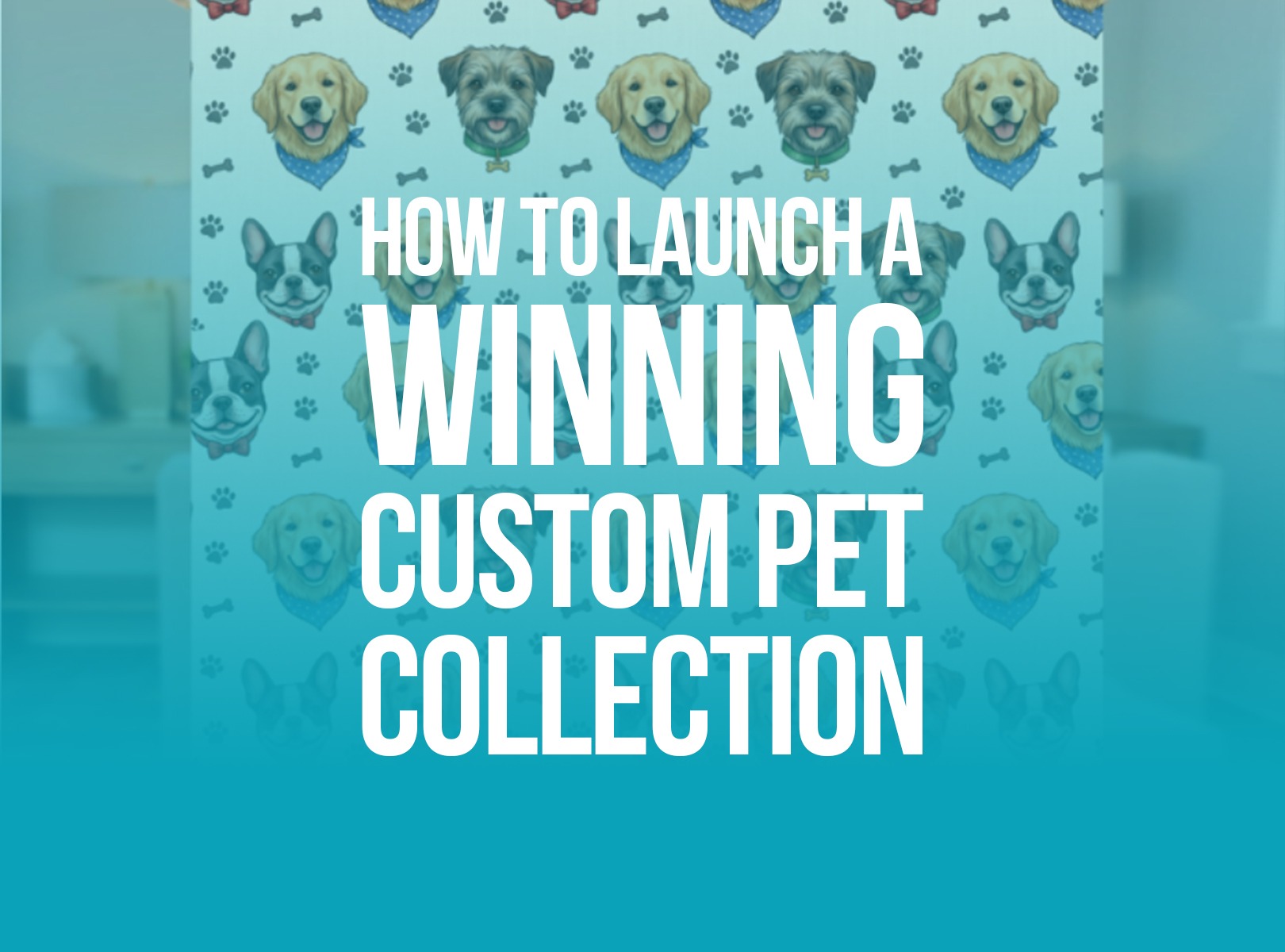 A premium print-on-demand pet collection featuring a matching custom pet bandana, and personalized throw blanket on a modern, soft-gradient background