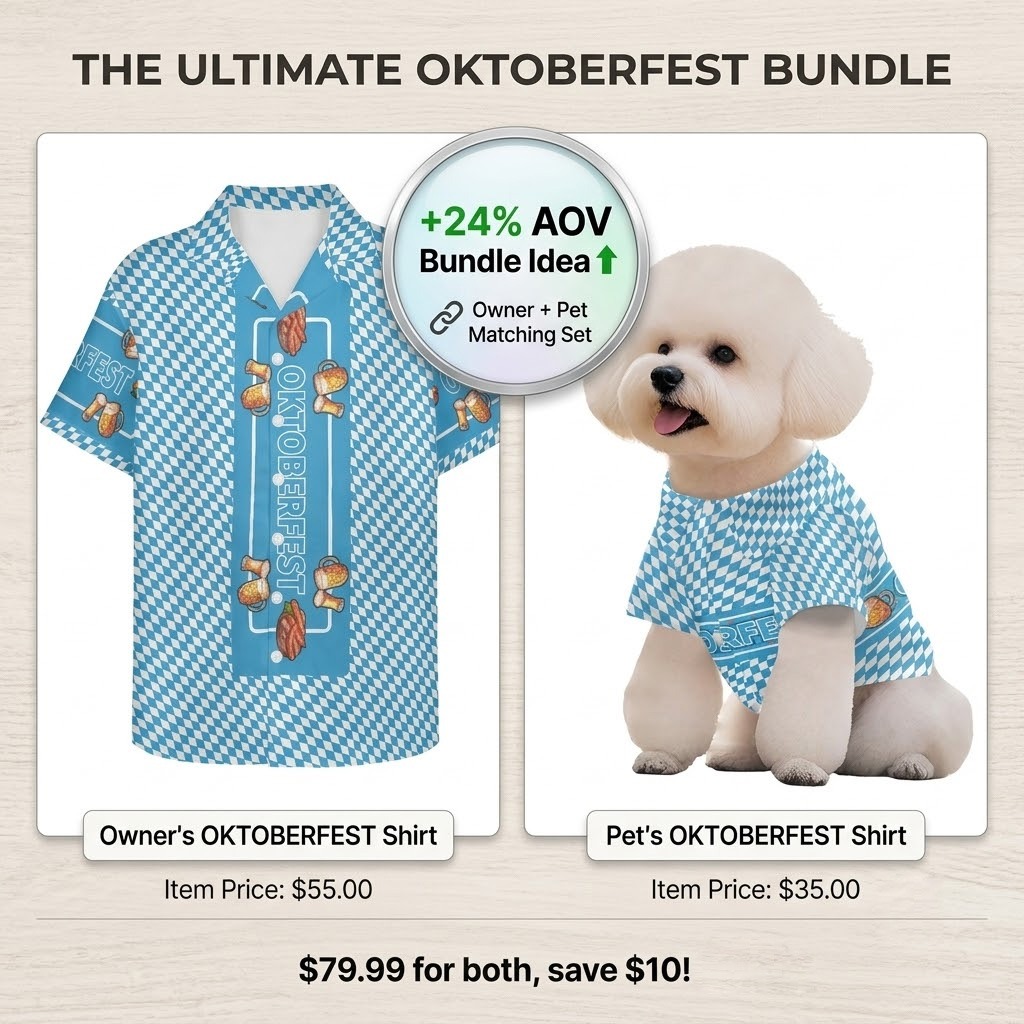 Matching pet bandana and canvas tote bag product bundle mockup for Oktoberfest pet owners.
