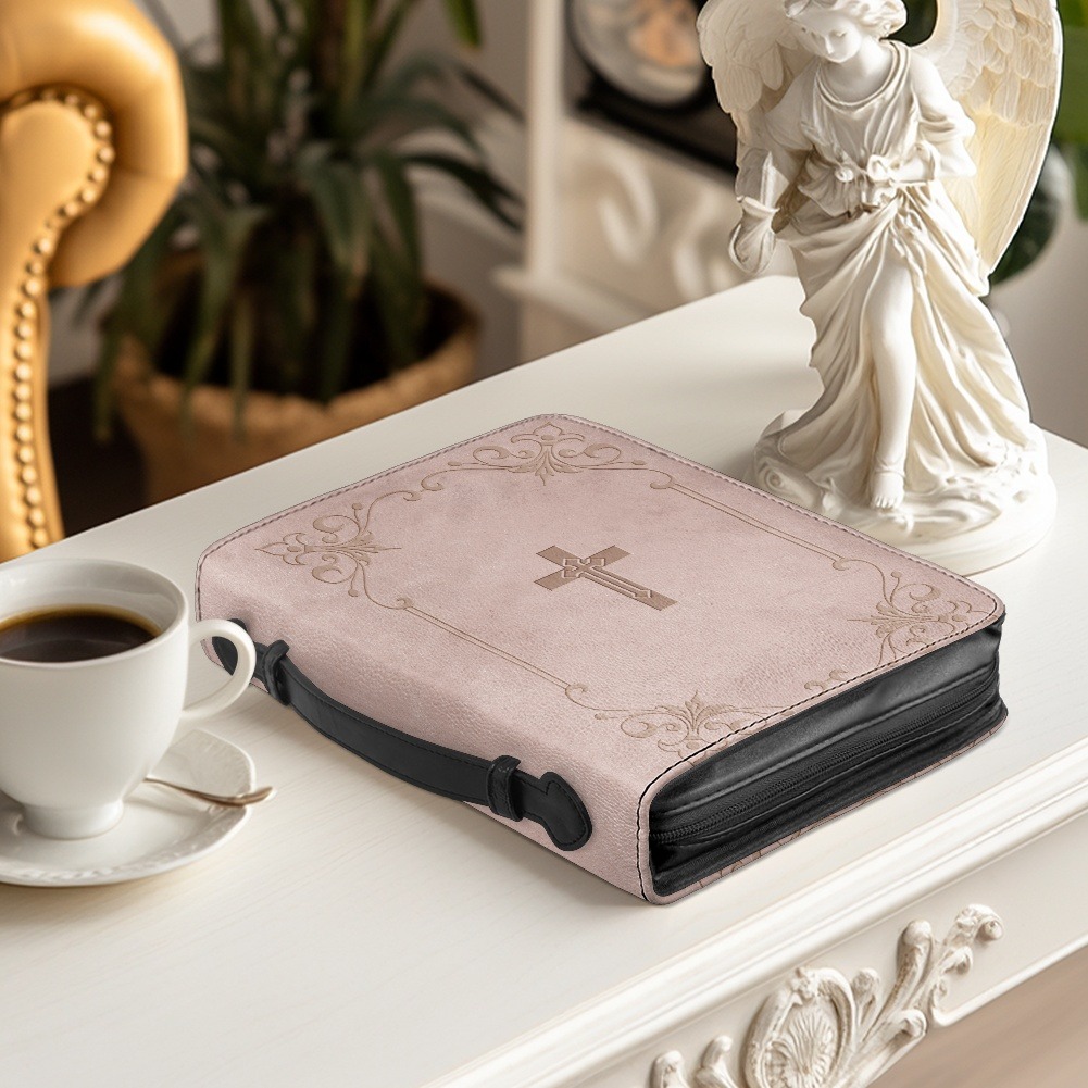 Strapless Litchi PU Bible bag featuring custom personalized calligraphy scripture in the center.