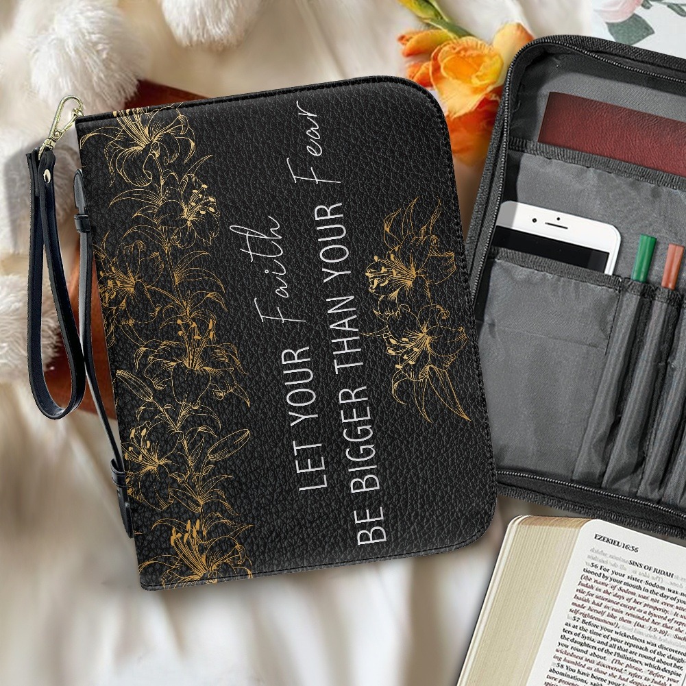 Bible bag with black ribbon trim framing a muted watercolor olive branch floral design for church group gifting.