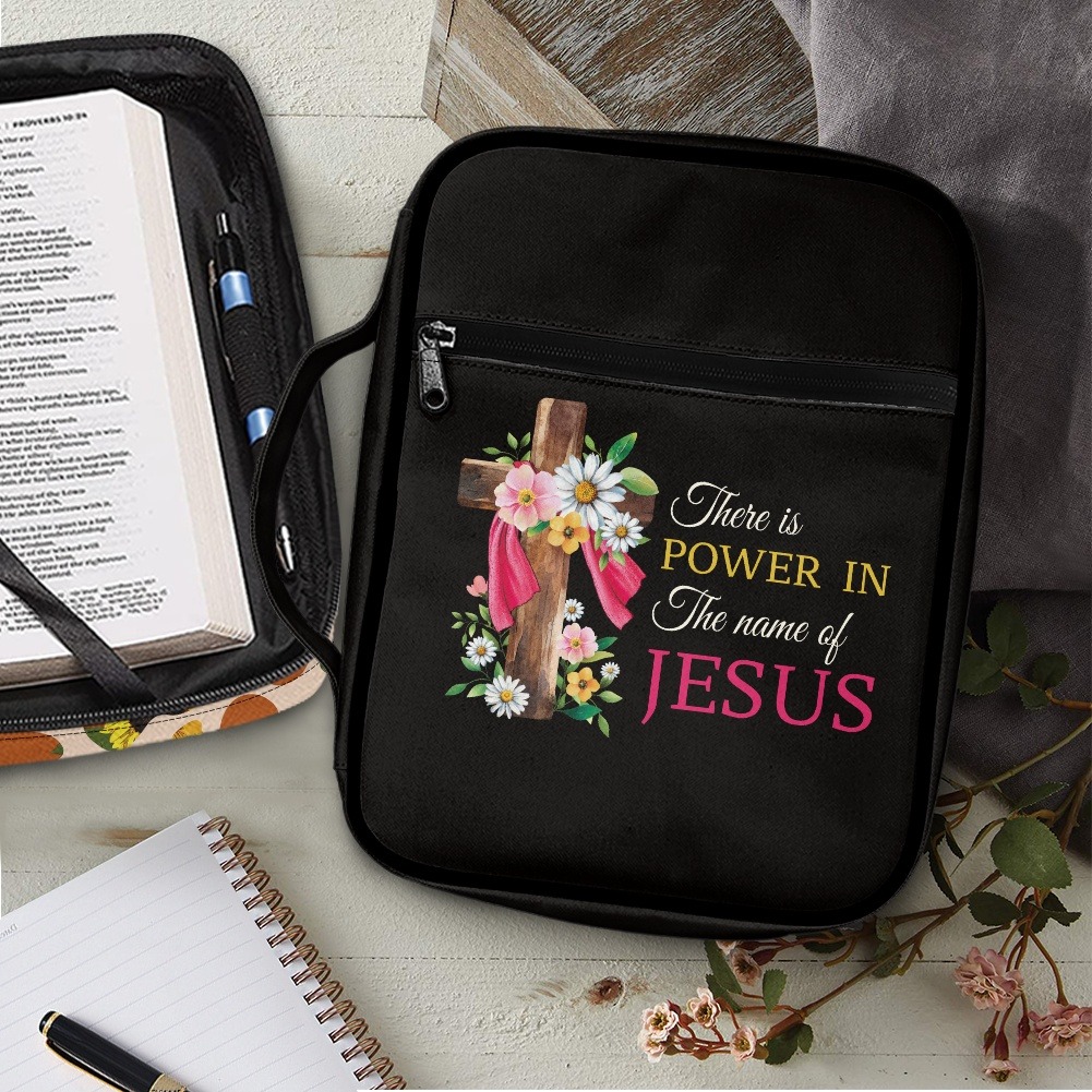 Personalized canvas Bible case showing centered Jeremiah 29:11 scripture and small custom name placement in the corner