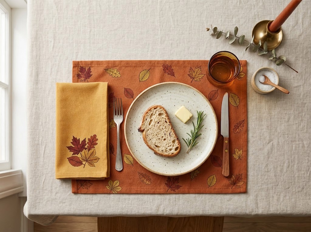 Matching Thanksgiving placemat and napkin bundle mockup.