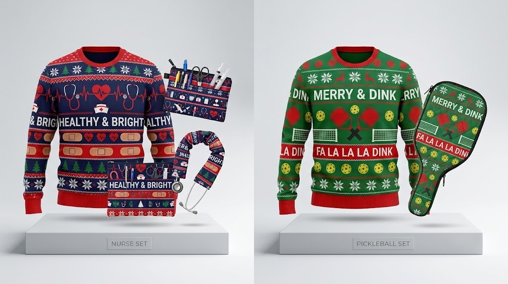 Comparison of GearLaunch nurse and pickleball holiday gift sets laid out cleanly.