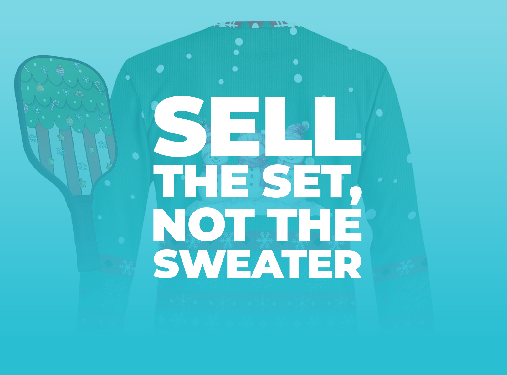 Nurse holiday gift set featuring a matching ugly sweater and pickleball racket cover cover on a GearLaunch brand color gradient background.