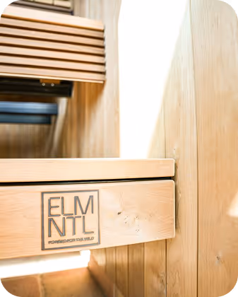 Thermally modified benches in ELMNTL  outdoor modular saunas made in Colorado