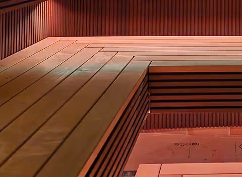 Floating benches in ELMNTL modular saunas made in Colorado
