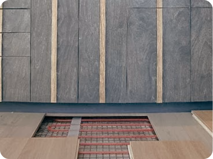 In-floor radiant heating in ELMNTL modular prefab hospitality cabins
