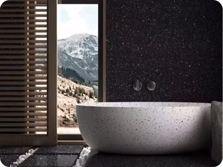 Free-standing bathtub in ELMNTL modular prefab hospitality cabins