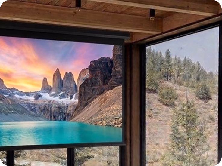 Retractable projector on ELMNTL modular prefab hospitality cabins