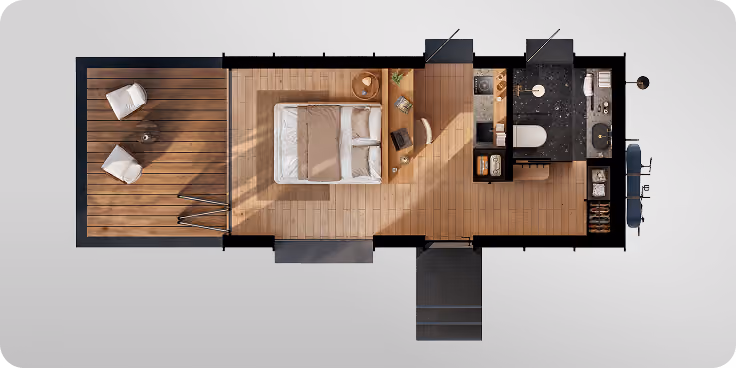 Floor plan of Shelter Origin Queen