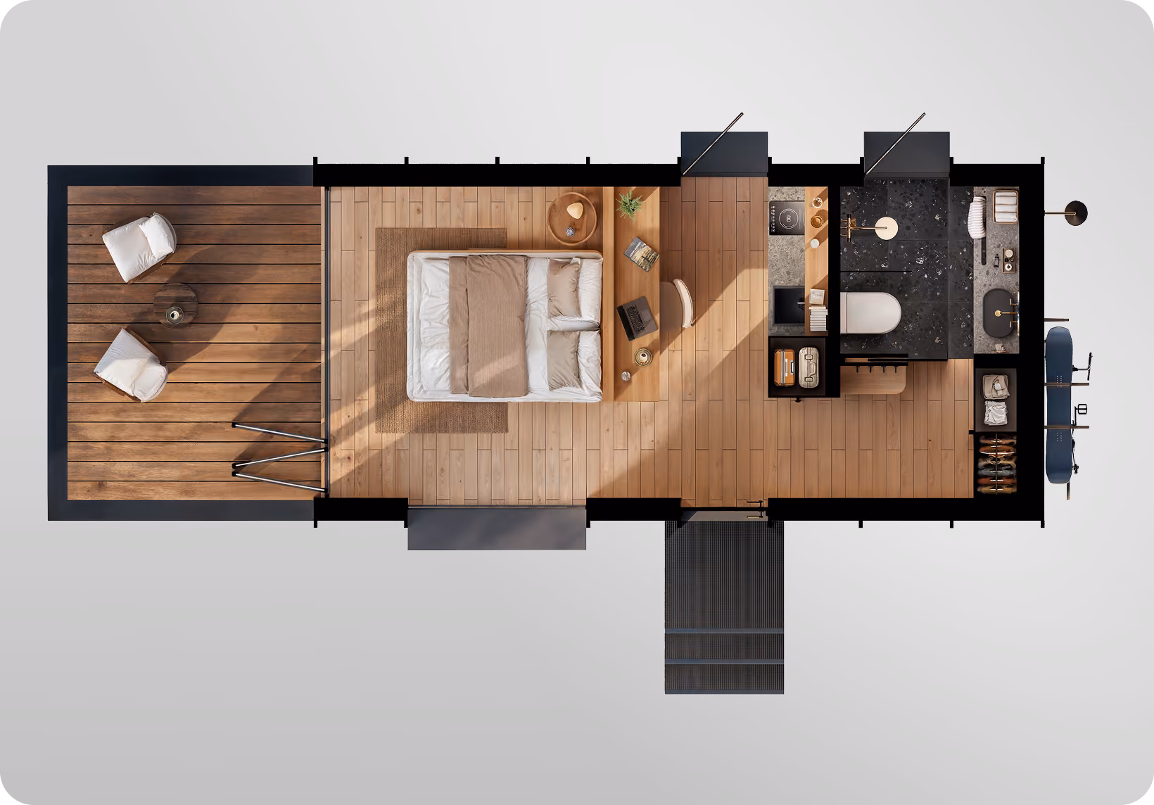 Floor plan of Shelter Origin Queen