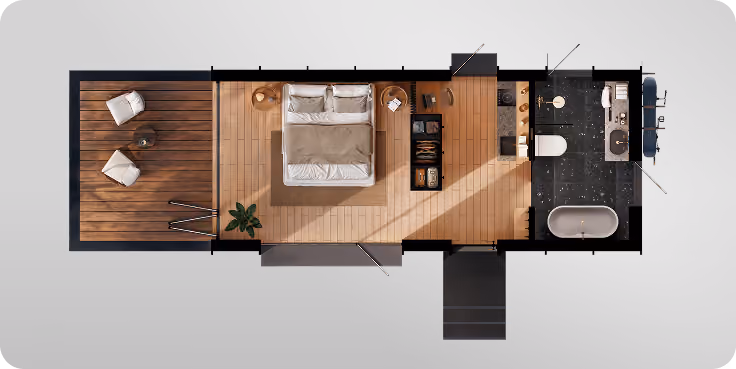 Floor plan of Shelter Origin+ King with bath