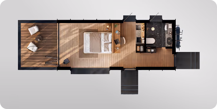 Floor plan of Shelter Origin+ side entry