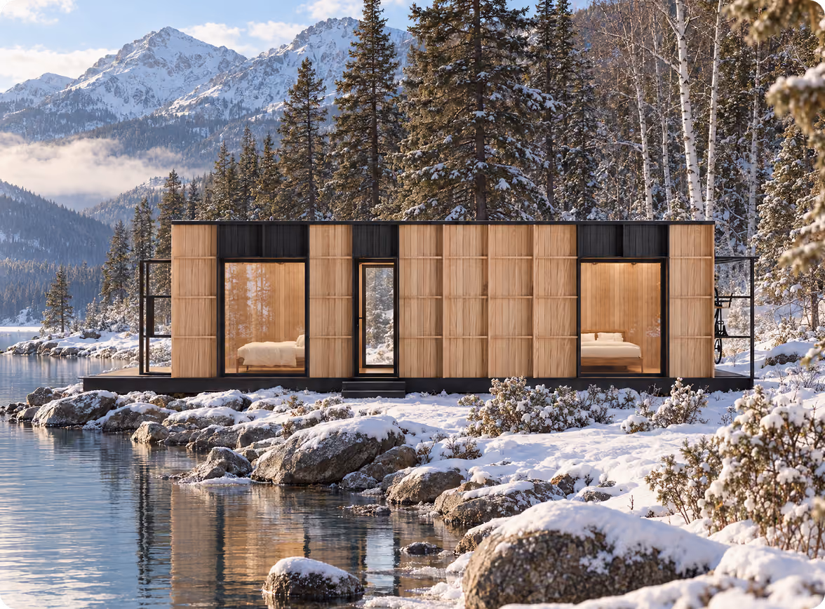 Shelter Together+ can be placed anywhere and provides great returns as an ELMNTL prefab modular hospitality cabin
