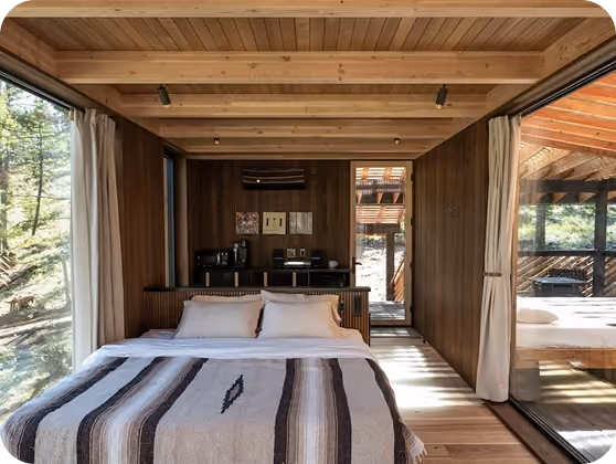 A micro resort with ELMNTL prefab modular hospitality cabins with nature views