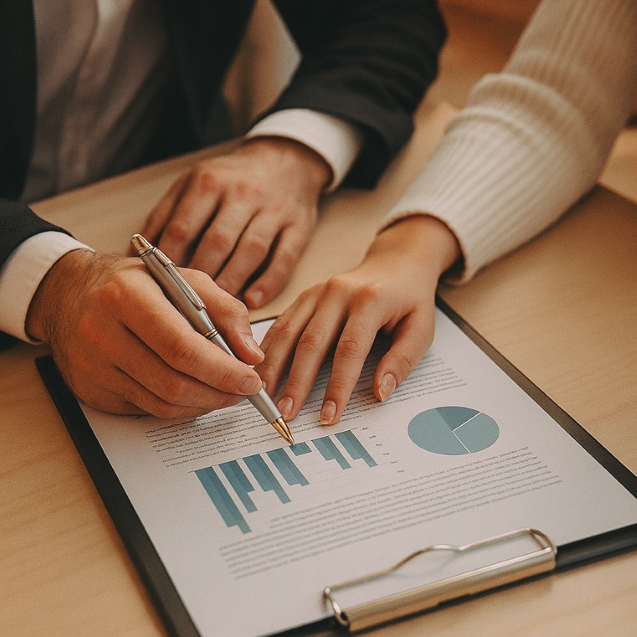 Two people working on a business document