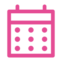 Pink calendar icon with a grid of nine dots representing days.