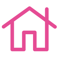 Pink outline of a house with a chimney, representing a home icon.