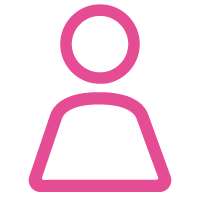 Simple pink user profile icon with a circle for the head and a rounded trapezoid for the body on a white background.