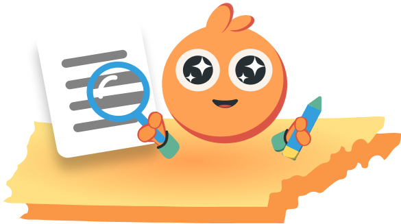 Texas state outline with Curipod mascot excited about test prep