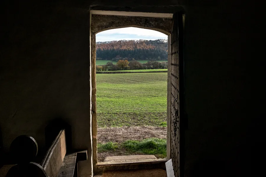 Wenlock Edge viewed from inside Langley Chapel