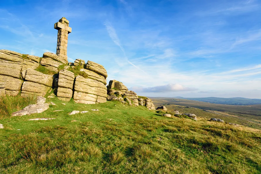 Brat Tor Stone Cross on Dartmoor National Park in Devon