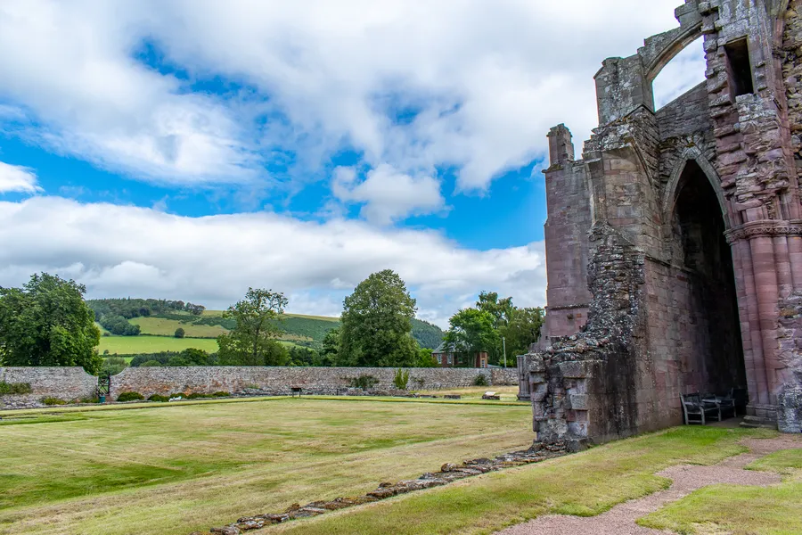 Melrose Abbey and Uplands behind