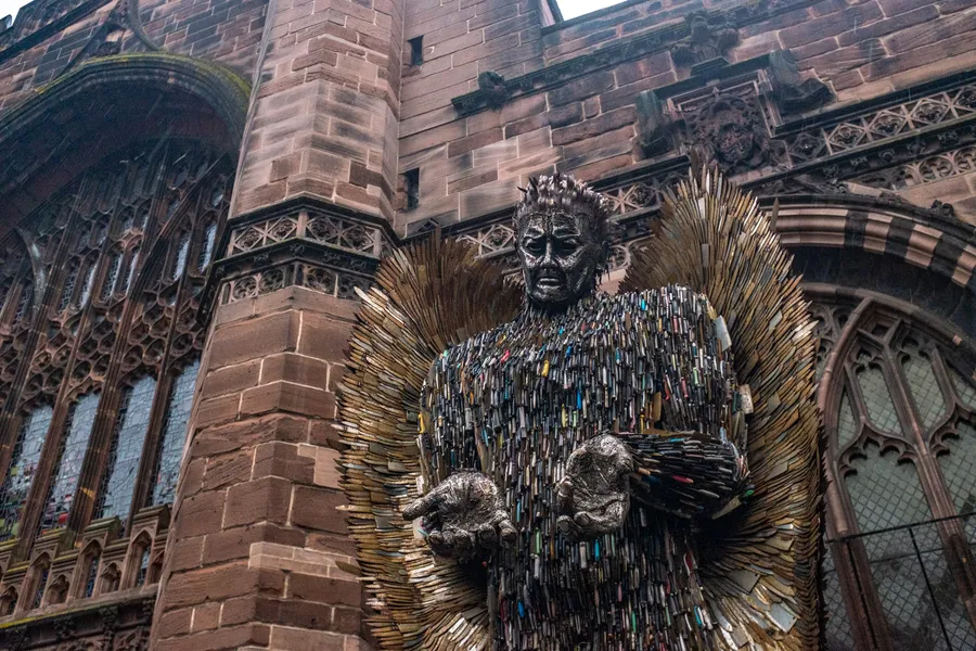 Knife Angel, Chester Cathedral West Front