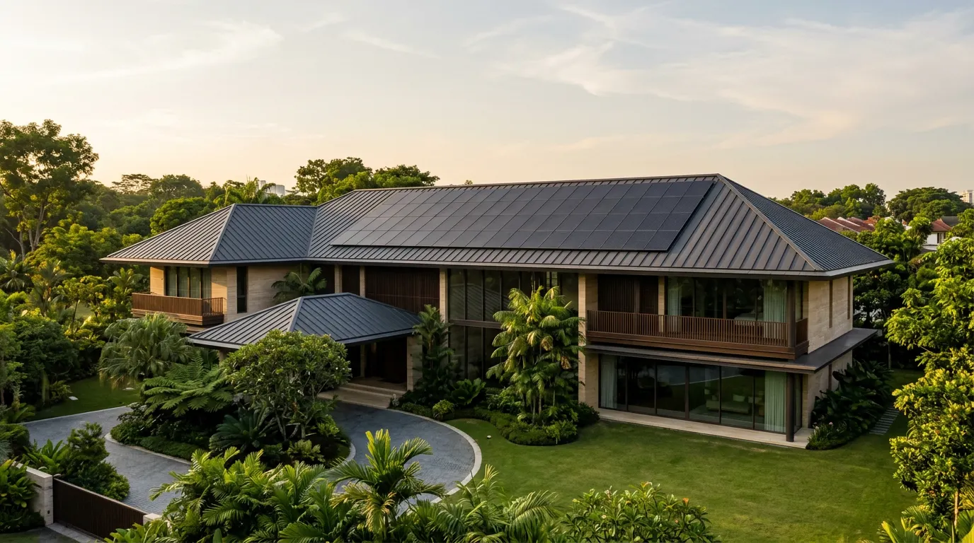 Sunollo solar panels installed on a tiled roof in Singapore