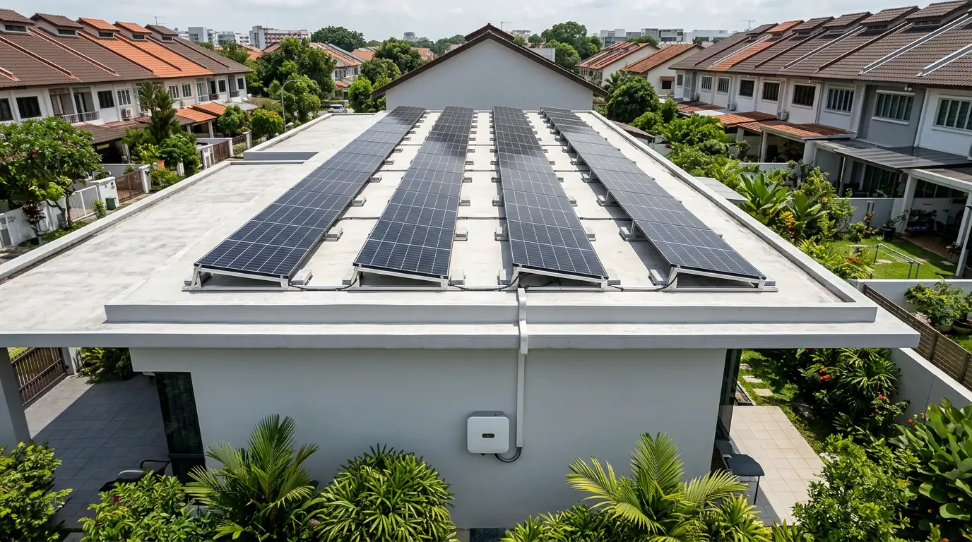 Modern Singapore home with Sunollo solar, EV charger, and smart inverter