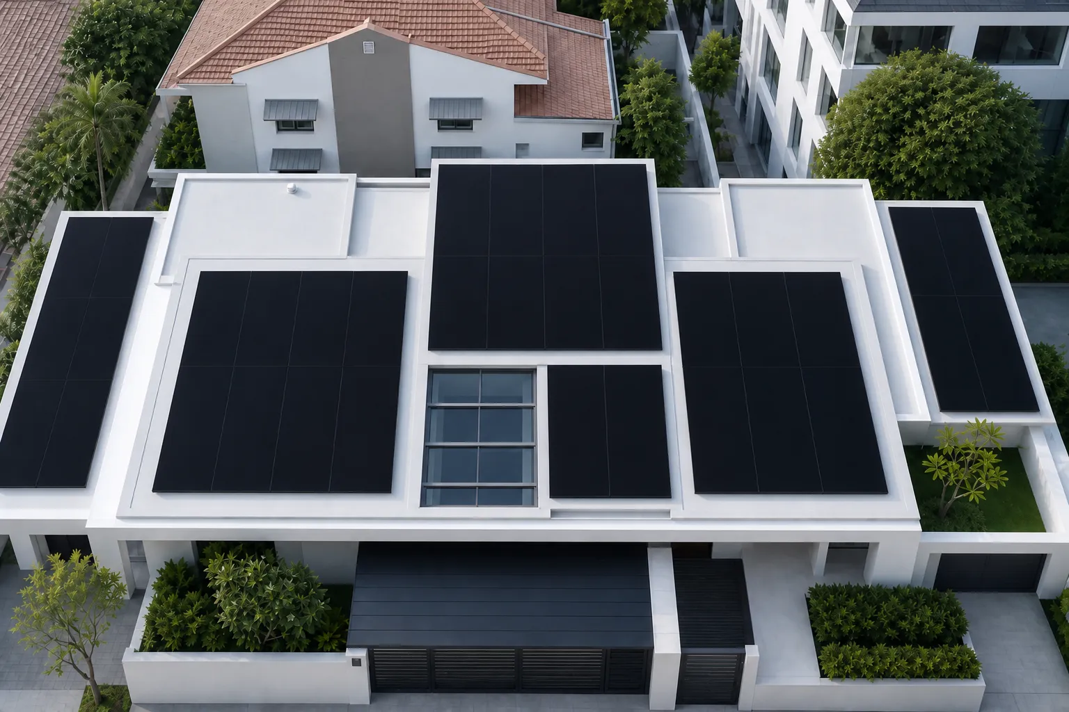 Aerial view of a Singapore landed home with a Sunollo solar system