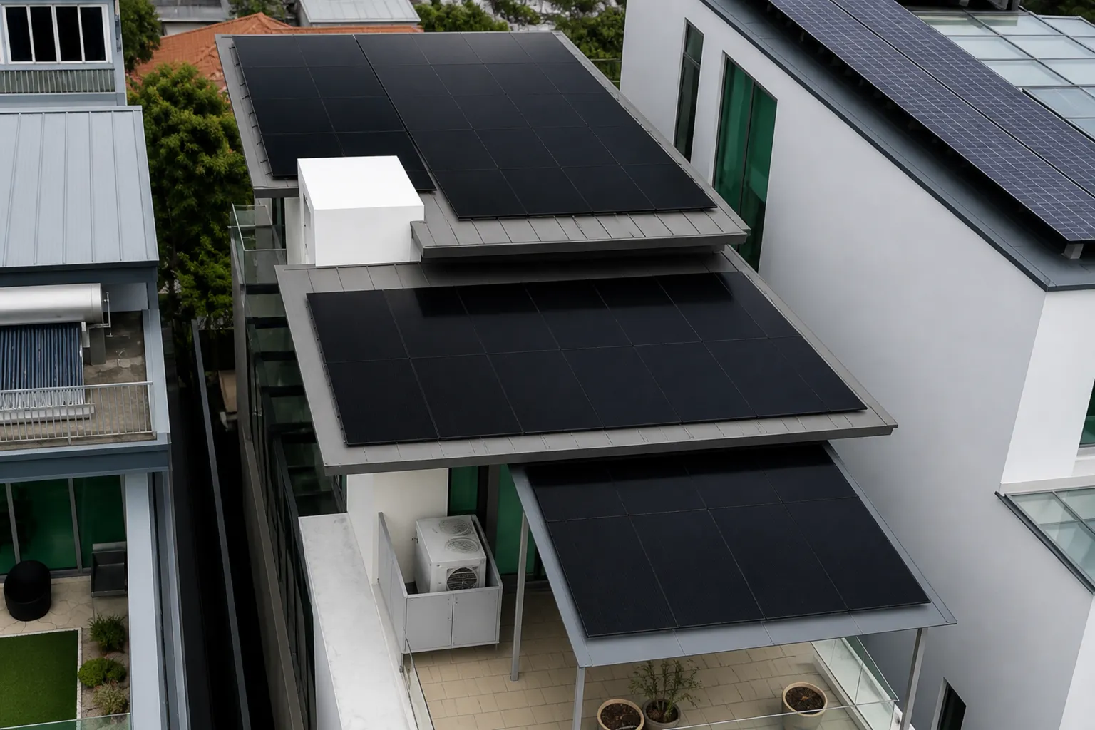 Sunollo installation team fitting solar panels on a Singapore roof
