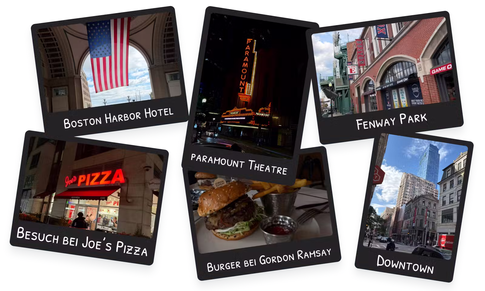 Impressionen aus Boston mit Boston Harbor Hotel, Paramount Theatre, Fenway Park, Joe’s Pizza, Gordon Ramsay Burger und Downtown Boston