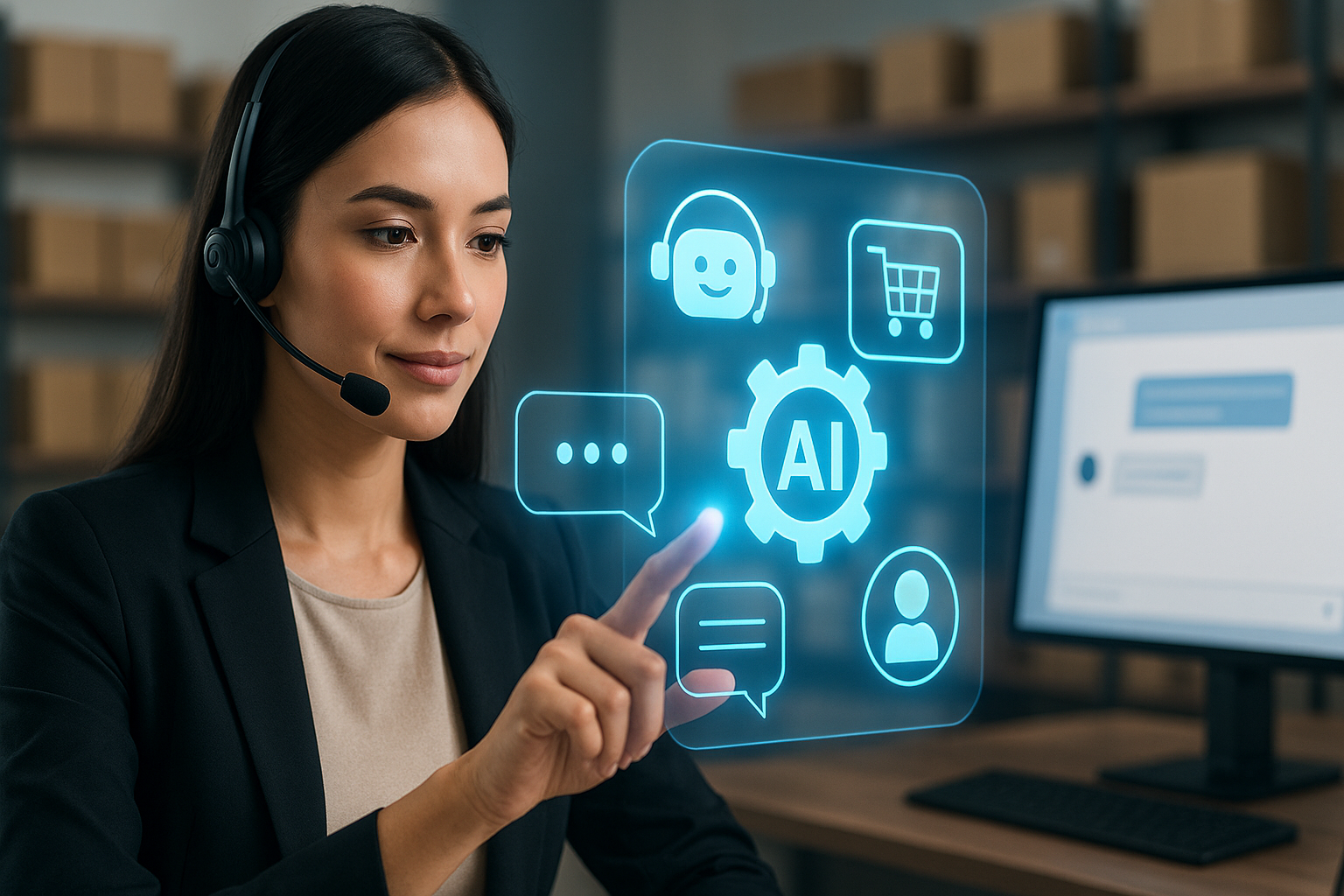 Une employée qui utilise une IA e commerce