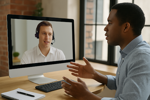 Un client en pleine intéraction avec un agent support