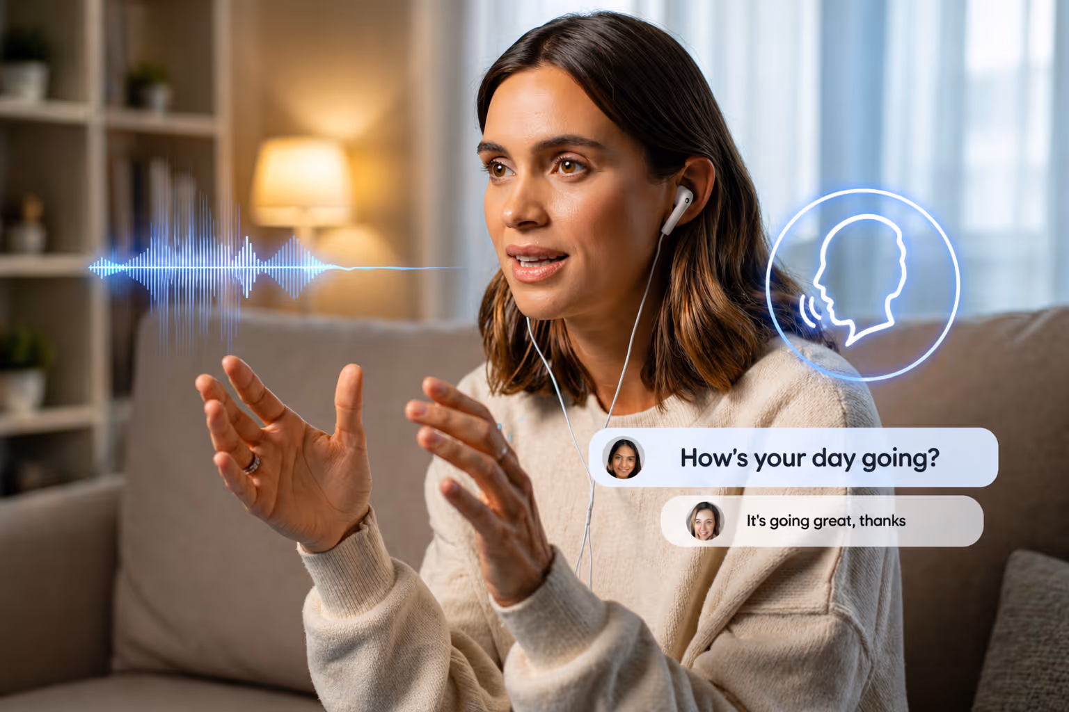 callbot ia - cliente satisfaite en conversation téléphonique avec un agent vocal IA