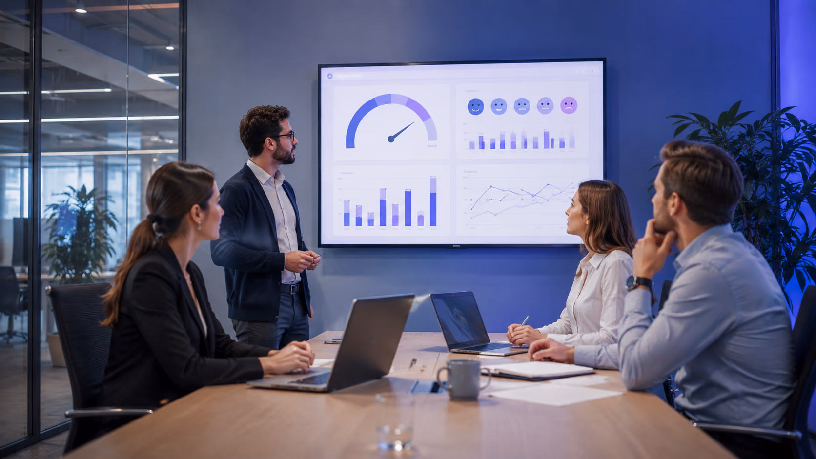 exemple questionnaire satisfaction client B2B - équipe B2B analysant les résultats d'une enquête