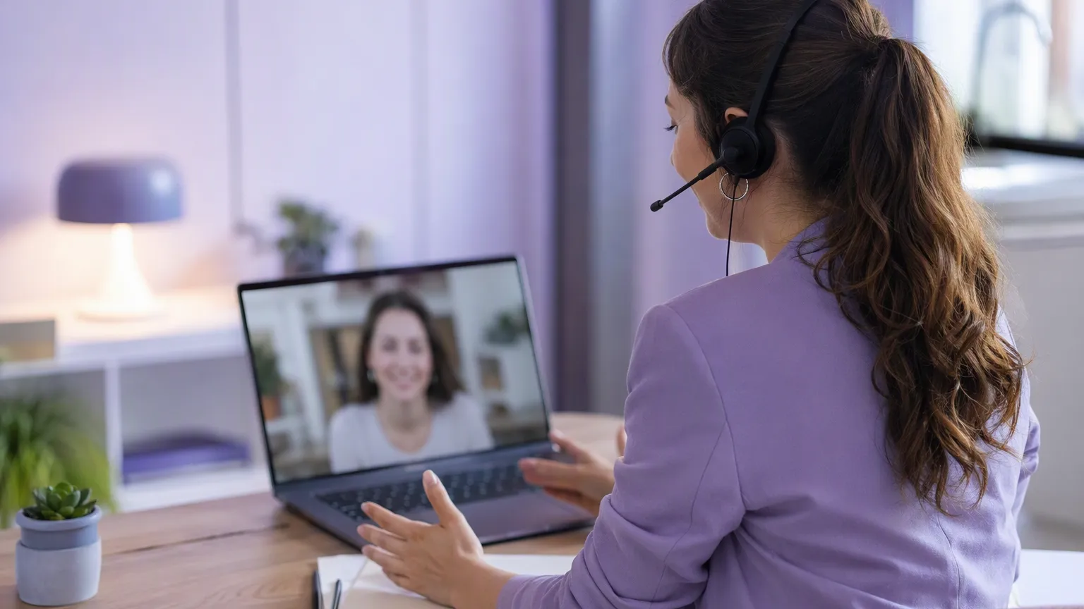 taux de churn - conseillère souriante en appel vidéo avec une cliente fidèle