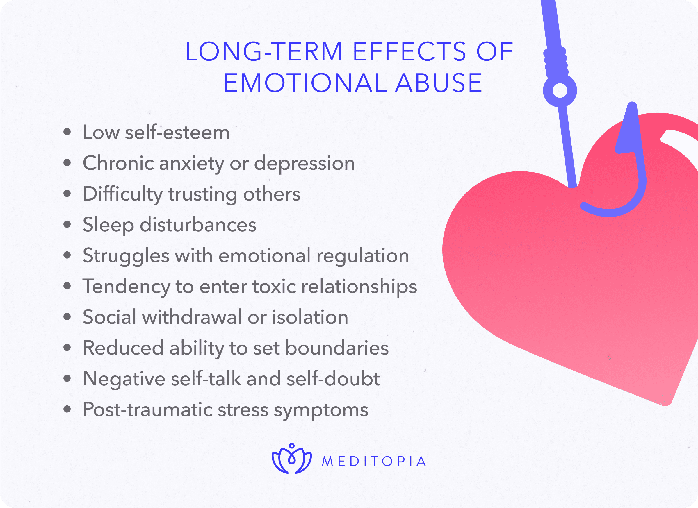 long-term effects of emotional abuse include low self-esteem, chronic anxiety, and sleep disturbances