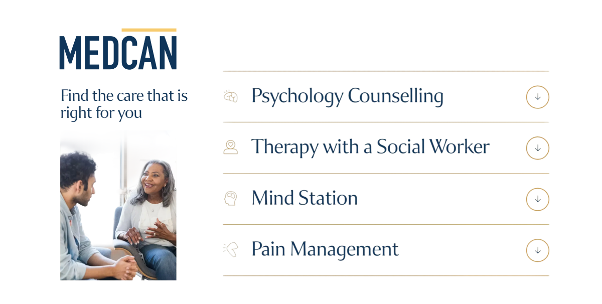 medcan offers psychological counselling as part of their wellness program in canada