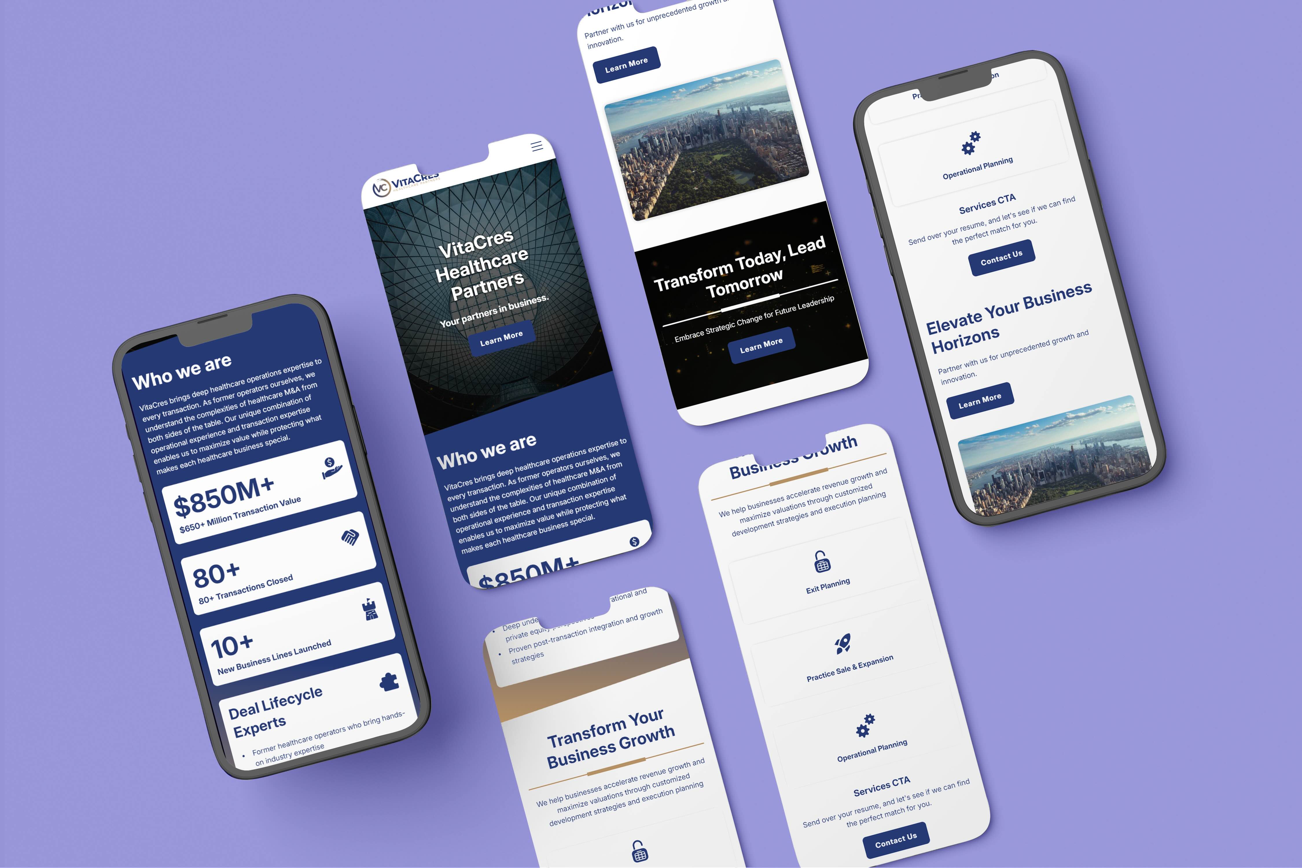 Website displayed on a phone mockup 