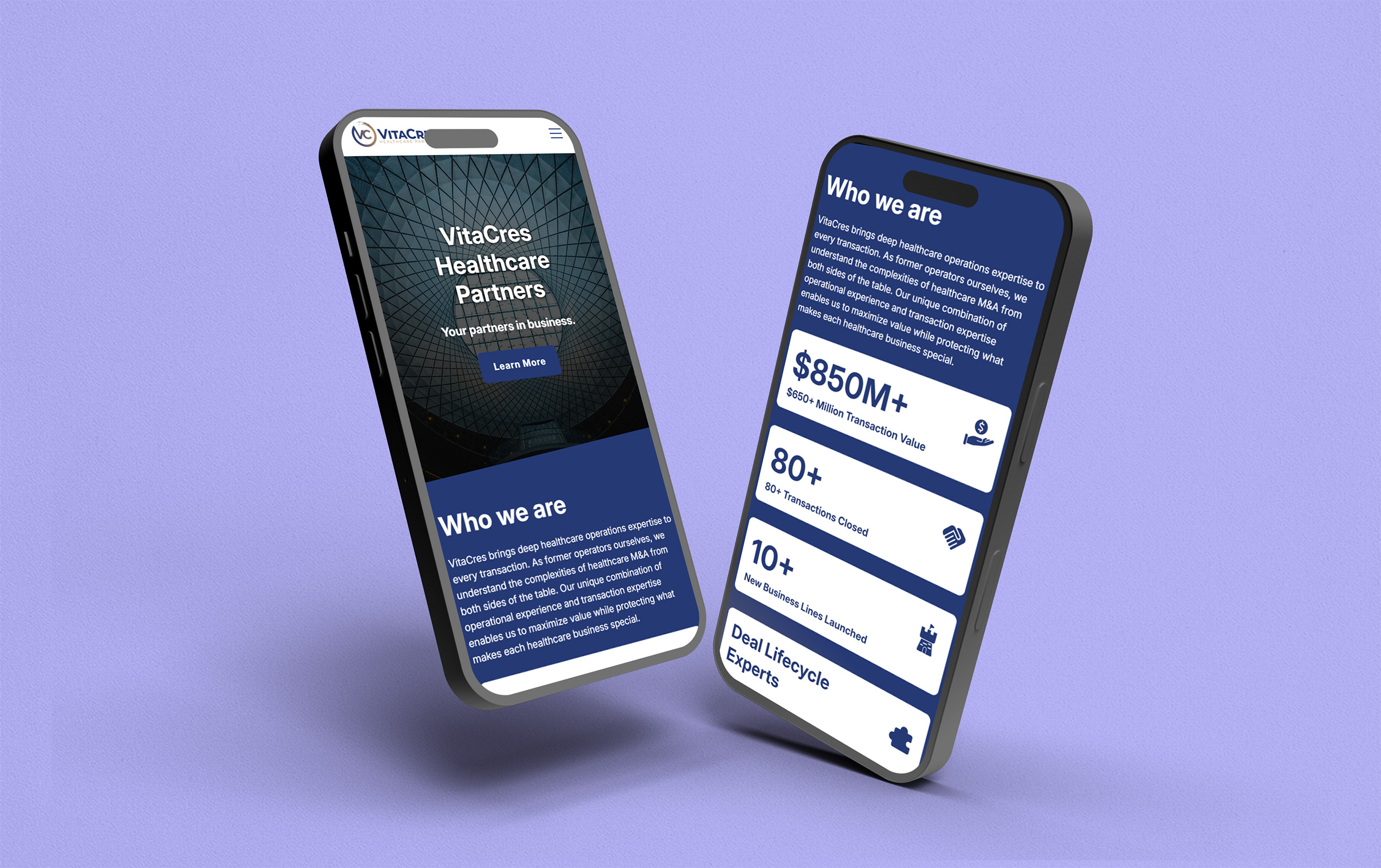 Website displayed on a phone mockup 