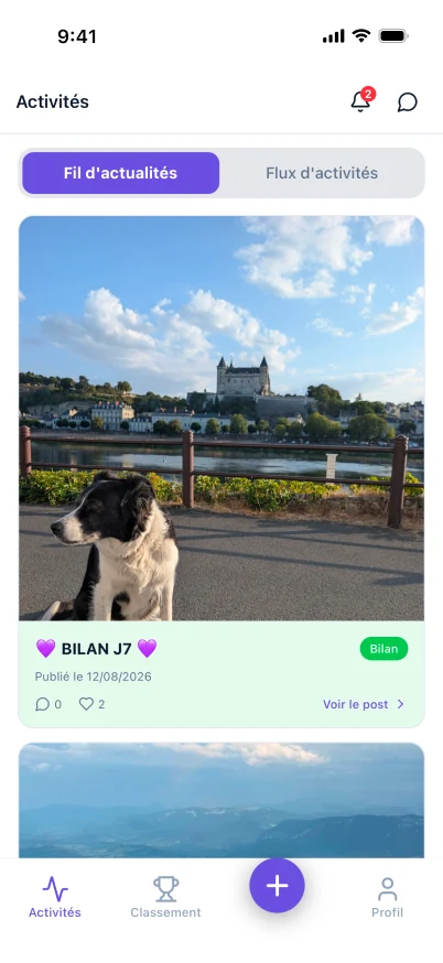 Application Biped : fil d'activités de l'équipe