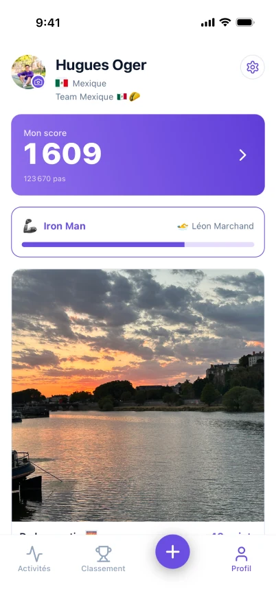 Application Biped : profil et score de l'équipe