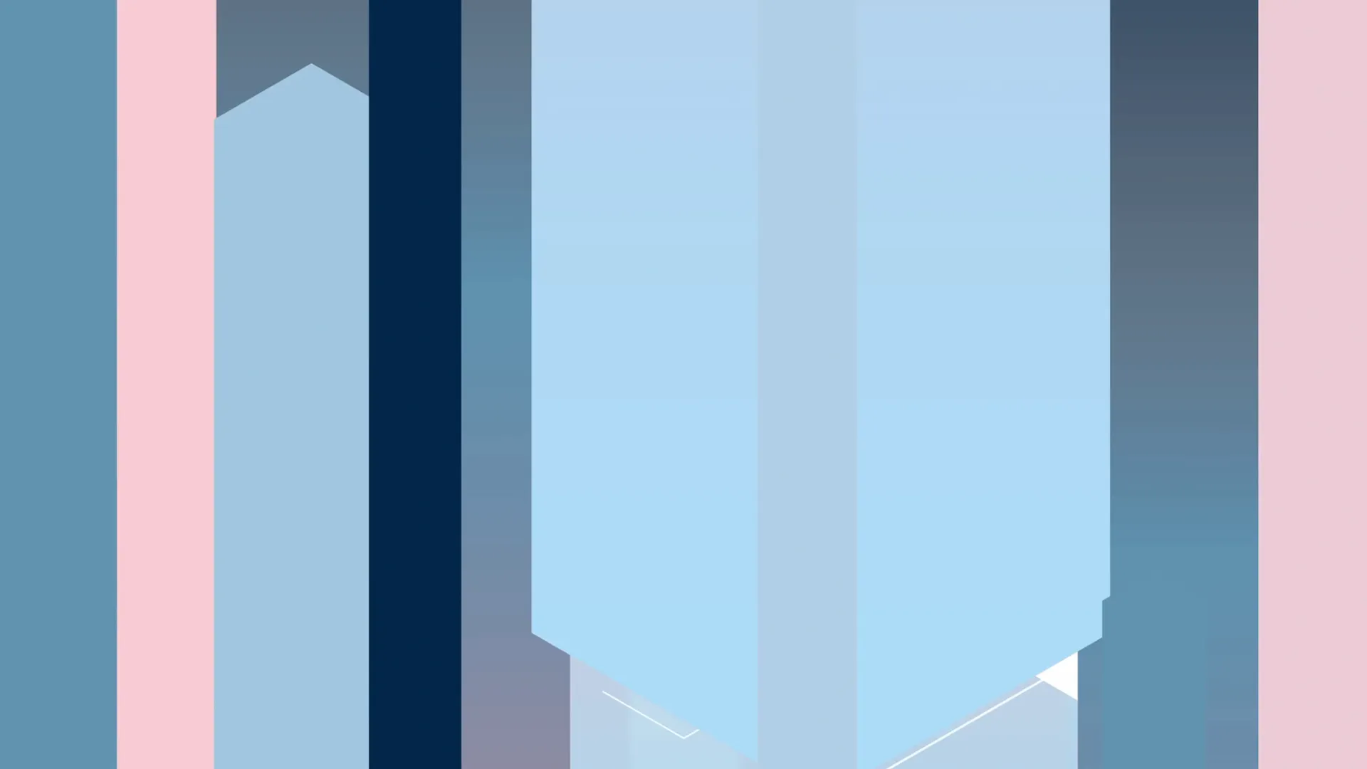 Minimalistische 2D-Animation mit geometrischen Formen und klaren Linien. Modernes Design im Stil eines 2D-Erklärvideos oder Werbefilms zur Visualisierung von Prozessen, Architektur oder abstrakten Unternehmensdarstellungen.