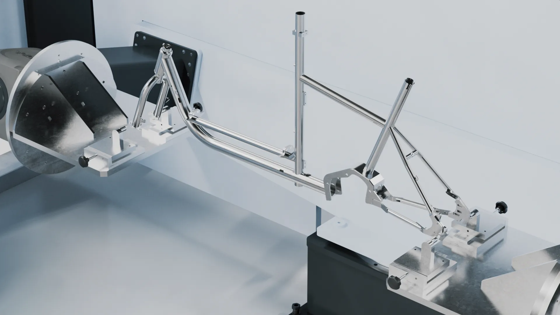 3D Animation einer industriellen Spannvorrichtung – Szene aus einem Produktvideo oder Werbefilm, die Präzision, Maschinenbau und automatisierte Fertigung realistisch visualisiert und technologische Innovation im Detail zeigt.