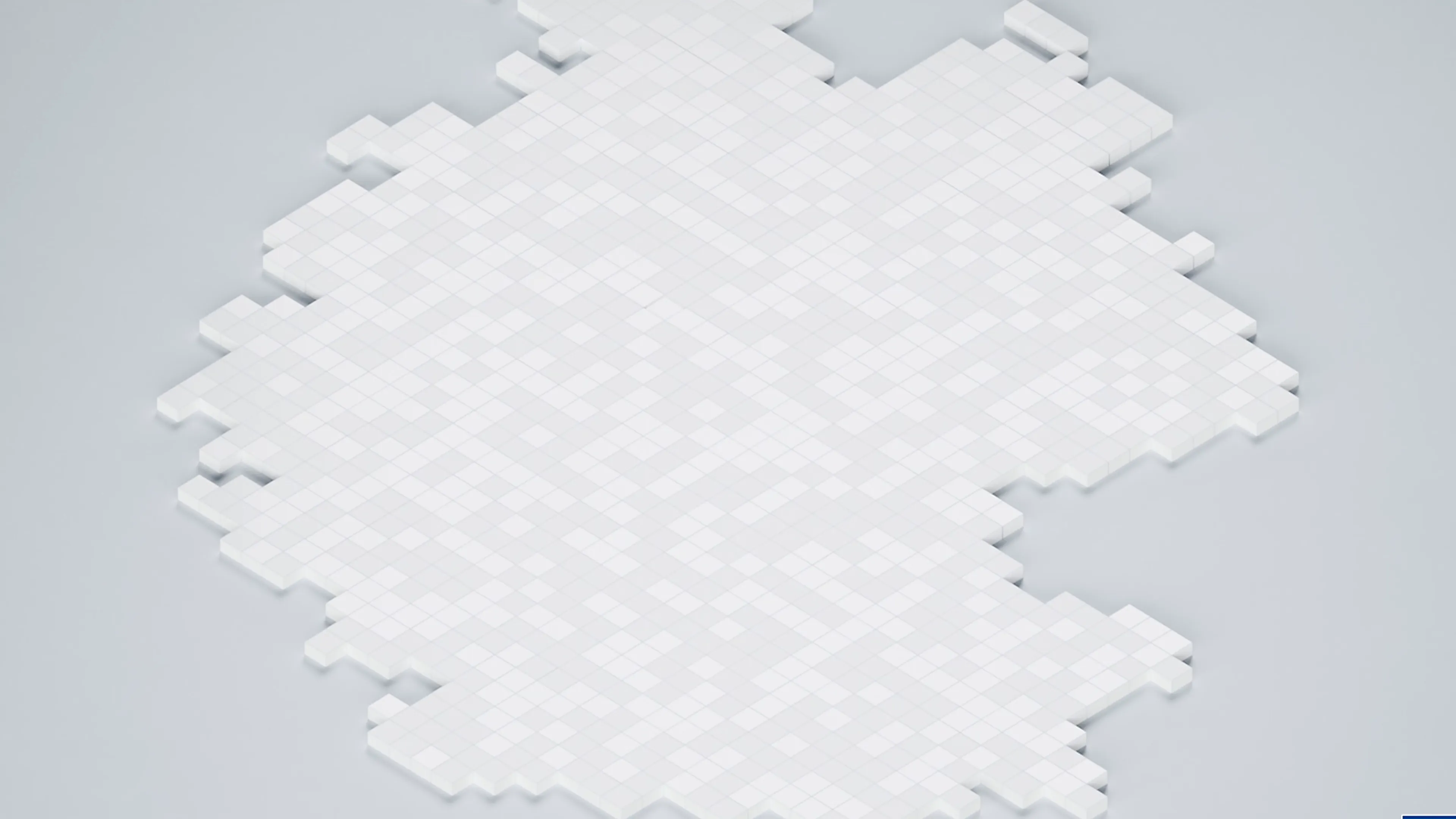 3D-Animation einer weißen, modularen Kartenstruktur in geometrischem Design. Abstrakte Visualisierung digitaler Vernetzung und Technologie für Produktvideo oder Werbefilm über Innovation, Datenarchitektur und moderne Kommunikation.