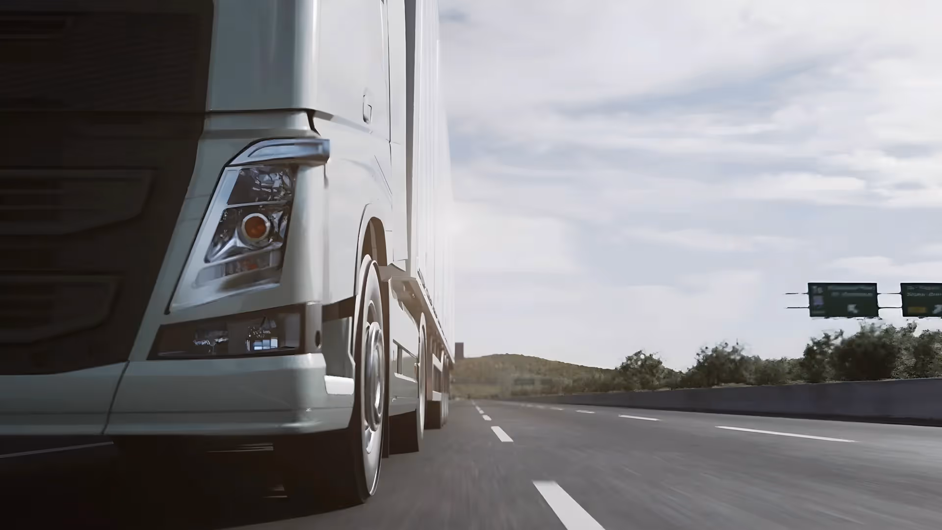 Detailreiche 3D Animation eines fahrenden Lkw auf der Autobahn – realistisches Produktvideo und Werbefilm mit Fokus auf Bewegung, Dynamik und technischer Präzision für Markenkommunikation im Transport- und Automotive-Bereich.